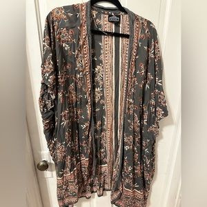 Angie Floral Kimono Cardigan - Gray and Brown